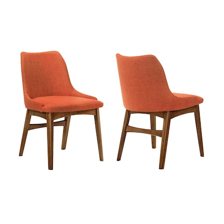 Armen Living Azalea Orange Fabric and Walnut Wood Dining Side Chairs, PK2 LCAZSIWAOR